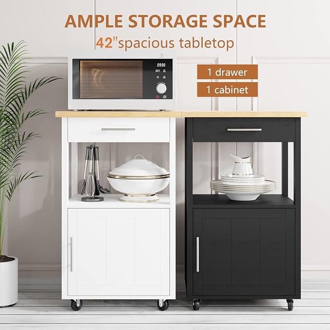 JY QAQA 22" Kitchen Island on Wheels with Storage Cabinet Kitchen Cart Cabinet with Shelves, Cart Handle for Towel Rack or Free Mobility, Portable Islands for Kitchen,Black
