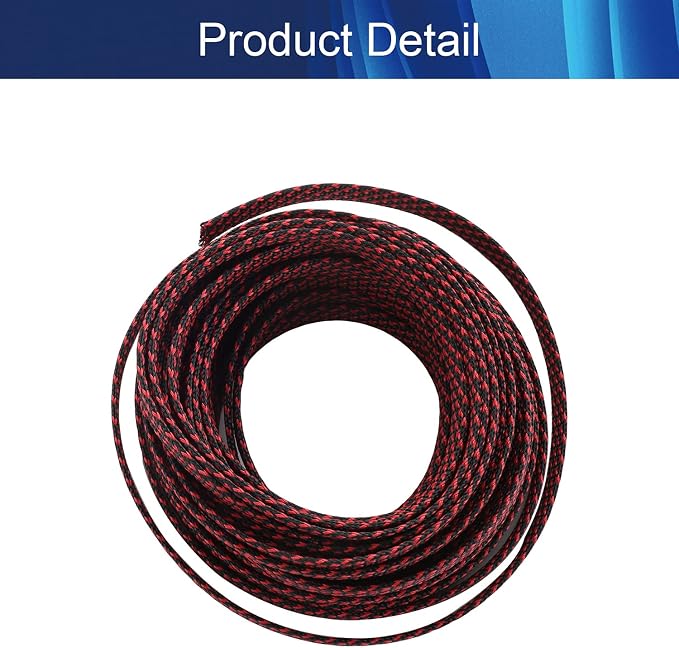 Jutagoss PET Expandable Braided Cable Sleeve, 32.8ft - 3/8 inch Black Red Cable Management Sleeve, Wire Loom Tube Cord Protector for USB Cable, Power Cord, Audio Video and More, 1Pc