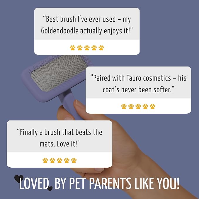 Tauro Pro Line Slicker Brush for Dogs & Cats, Deshedding, Dematting & Detangling Grooming Tool for Medium to Long Coats, Ideal for Doodles & Poodles, Flexible Cushion, Purple, Medium Size (M)