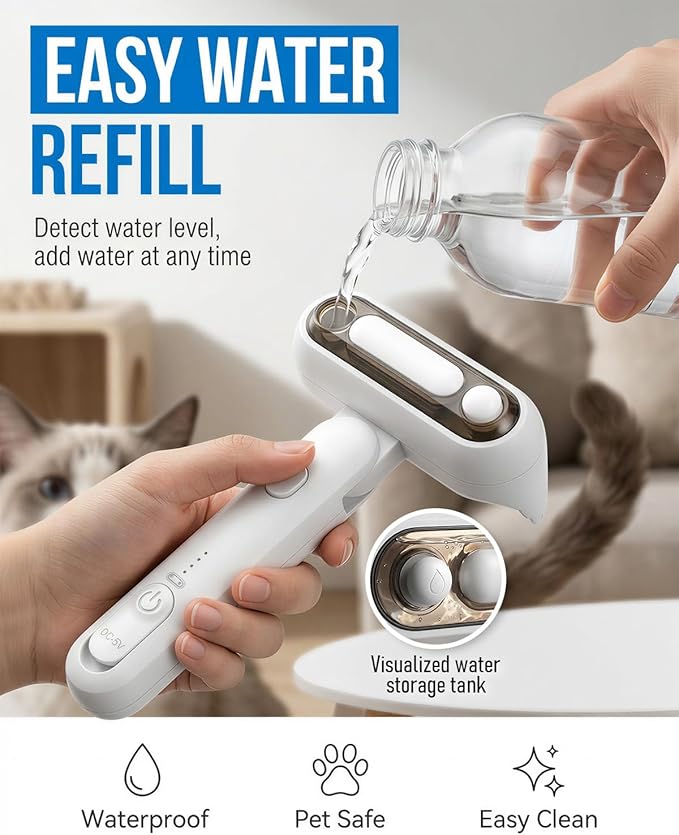 Spray Deshedding Brush for Cats & Dogs, 2-in-1 Mist Grooming Tool with Undercoat Removal, Anti-Static Pet Hair Remover, Gentle Stainless Steel Comb, No Flying Fur, Self Cleaning