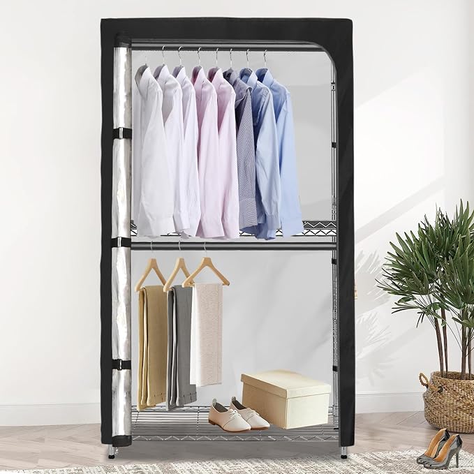 Rileytee Garment Rack Cover,600D Heavy Duty Waterproof Clothing Rack Cover,Clothes Rack Cover with Zipper for Metal Garment Rack(Clear Front,47.2"W x 17.7"D x 80.7"H,Cover Only)