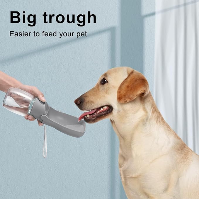 Portable Dog Water Bottle for Walking – 19oz / 12oz Foldable Pet Water Dispenser for Puppies, Medium & Large Dogs – Leak Proof Travel Water Bowl for Small Animals Dog Accessories (12OZ Grey)