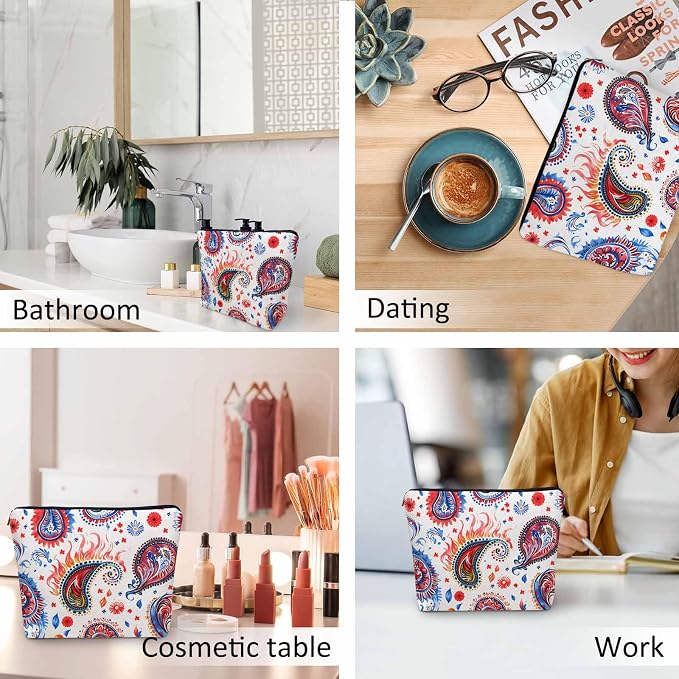 Paisley Floral Makeup Organizer Bag Cosmetic Bag For Men Women, Abstract Mexico Tribal Floral Paisley Travel Toiletry Bag Flax Makeup Bags Purse Business Makeup Pouch For Toiletries Cosmetics