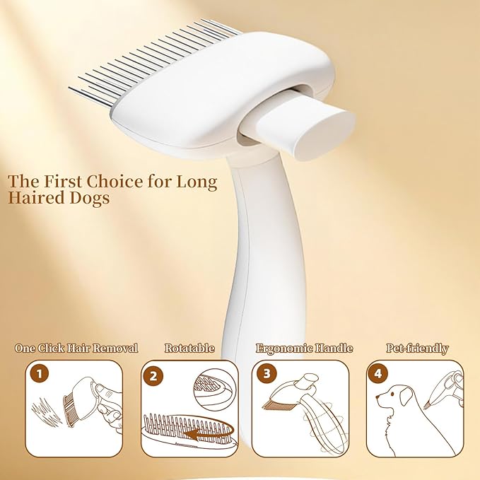Self Cleaning Undercoat Rake Deshedding Brush for Long Haired Dogs Cats, Fit Golden Retriever, Border Collie , German Shepherd , Husky , Animals Grooming Tool , As a Gift for a Pet Owner