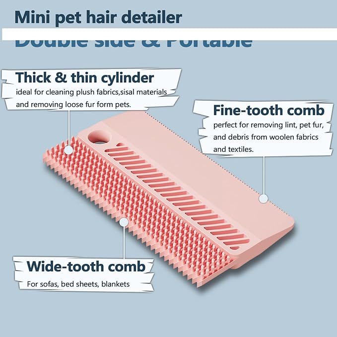 2 Pack Portable Pet Dogs Cats Hair Remover Lint Removal Shaver Tool Fur Scraper Carpet Rake for Couch Furniture Car Mats Fabric Sofa Clothes Bedding Pink