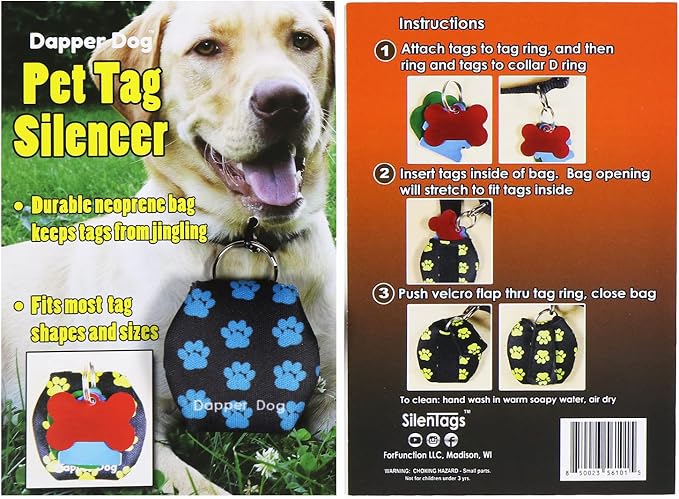 Dapper Dog - Dog Tag Silencer with Tag Ring (Black with Dark Blue Paw Prints)