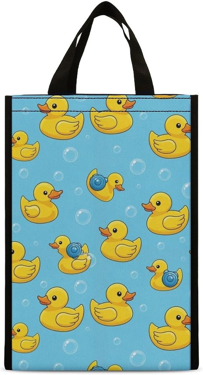 Insulated Lunch Bag Compatible with Cute Funny Blue Bubbles Yellow Rubber Ducks, Reusable Thermal Lunchbox Totes with Pocket Portable Lunch Organizer Cooler Bags