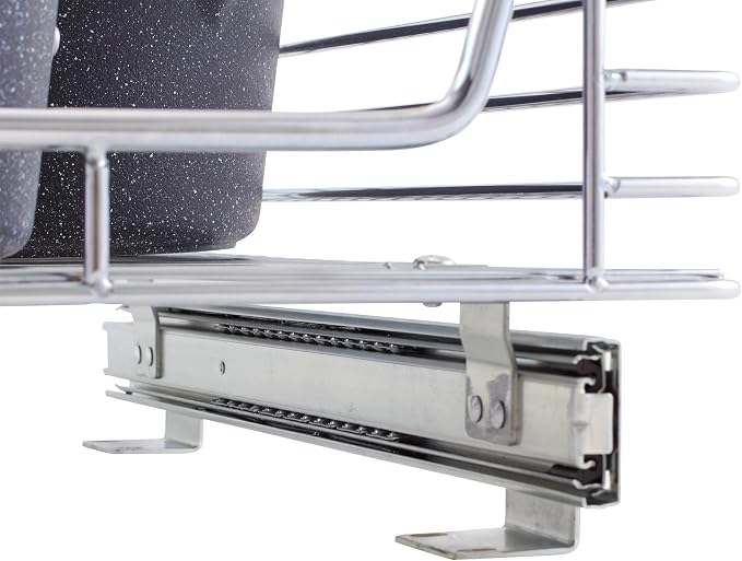 Household Essentials Chrome-Plated Steel Pull-Out Organizer with Artisanal Basket Detailing