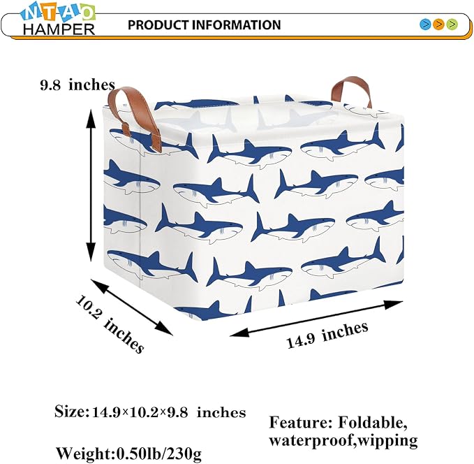 NTAOHAMPER Rectangular Storage Basket,Collapsible Gift Basket with Handles,Kids Toys/Books Box,Room Decor(Shark)