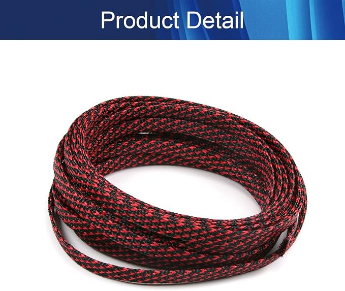 Jutagoss PET Expandable Braided Cable Sleeve, 16.4ft - 5/16 inch Black Red Cable Management Sleeve, Wire Loom Tube Cord Protector for USB Cable, Power Cord, Audio Video and More, 1Pc