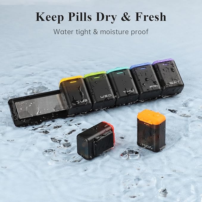KOVIUU Weekly Pill Organizer, Magnetic Medicine Vitamin Case 1 Time a Day | Week Once Daily Supplement Box, Removable Medication Container Holder for Fridge, 7 Day Large Travel Pill Dispenser, Black