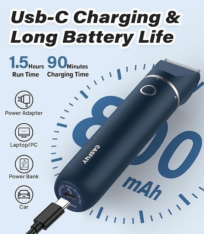 Casfuy Cordless Hair Trimmer, Low Noise Grooming Clipper for Dogs Cats & Small Pets, USB Rechargeable, Double Blades for Trimming Hair Around Paws, Eyes, Ears, Face, Rump