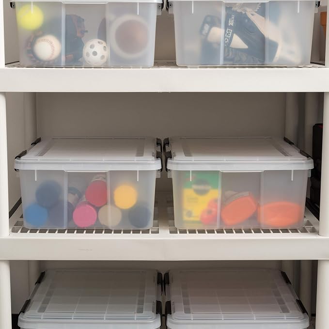 IRIS USA 6-Pack 31 Qt Storage Bins with Gasket Lids, Clear/Black | WeatherPro seal protects everyday essentials in closets, offices and laundry rooms