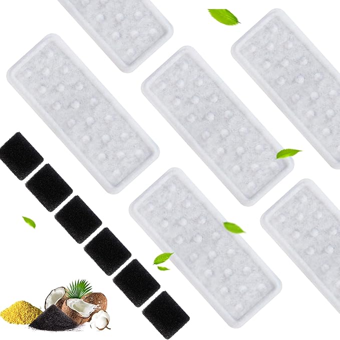 PETIMI Accessories Set (Replacement Filter & Water Pump Sponge) for Pet Water Fountain- 6 pcs Packed Filters & 6 pcs Packed Sponges, Only Suitable for PETIMI Pet Water Fountain (Model PF-SS-01/02/03)