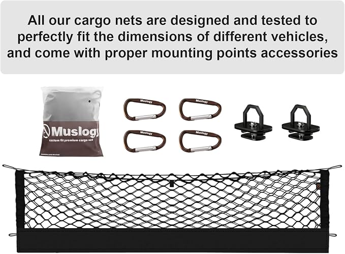 Muslogy Cargo Net for 2015-2022 Chevy Colorado & GMC Canyon Accessories | Custom Fit, Truck Bed Storage Organizer Net for Pickup Truck Bed Divider, Heavy Duty Carabiners, Night Visible Grab Handle