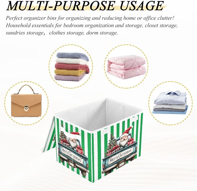 Christmas Truck Fabric Storage Bins with Lid Closet Storage Basket 40L | Foldable & Stackable, Flip Top Dust Guard, Reinforced Handles, Home & Bedroom, Clothes & Toys, Christmas Print Basket