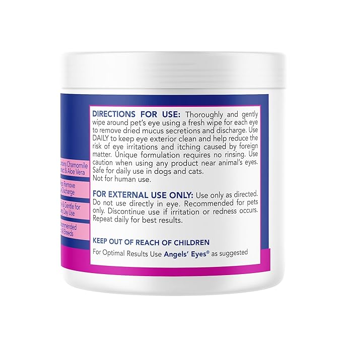 Angel's Eyes Gentle Tear Stain Wipes for Dogs and Cats - 100 Ct - Presoaked Textured (AEGTSW100)