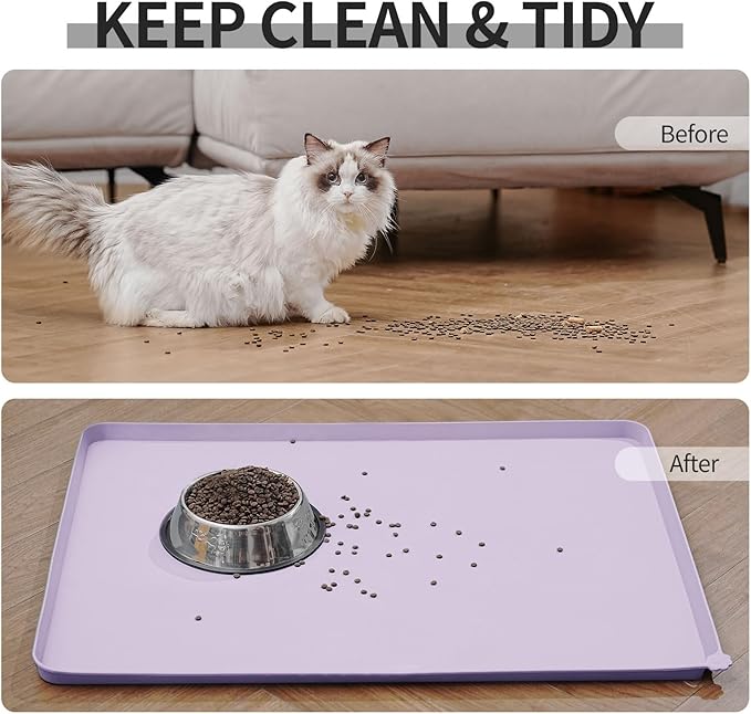 Reopet Waterproof Pet Feeding Mat, Non-Slip Silicone Placemats for Dog Cat Food and Water Bowl, High Raised Edges to Prevent Spills and Protect Floors