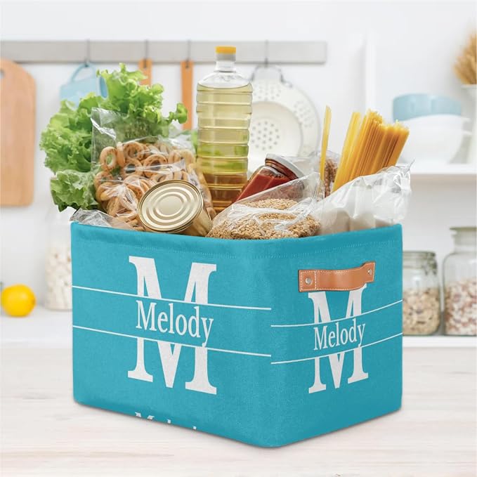Personalized Foldable Storage Basket with Initial Letter, Lake Blue