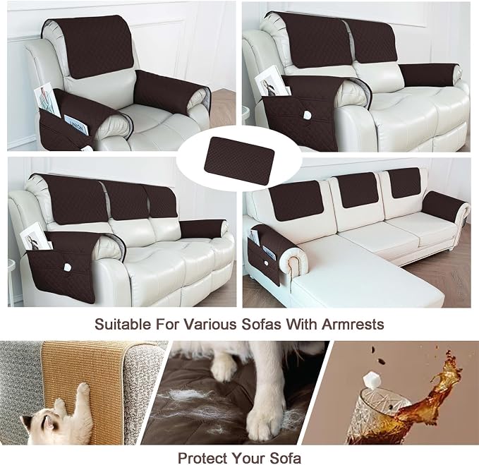 Large Polyester Armrest and Headrest Covers with 2 Pockets | Soft, smooth polyester resists daily wear nonslip silicone backing helps shield recliners and sofas from pet scratches