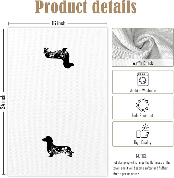 Black and White Dachshund Kitchen Towels, Weiner Dog Hand Towels Decorative Set of 2, Dachshund Home Decor Gifts for Women