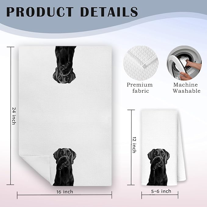 Funny Black Labrador Retriever Bathroom Hand Towels, Black Lab Gifts, Funny Labrador Dog Hand Towels for Washroom Bath Room Spa Gym Yoga, 16x24 Inch Set of 2