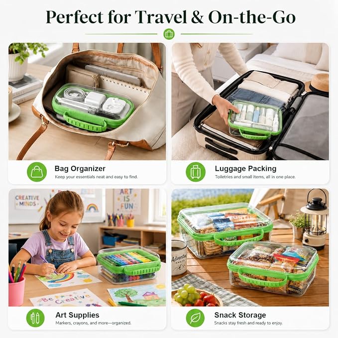 Clear Hard Shell Zipper Case 3PCS Set, 1.2mm PET Travel Organizer | Deep waterproof stackable storage pouches with handle. Heavy duty clear zipper bags for travel, makeup, toys and snacks