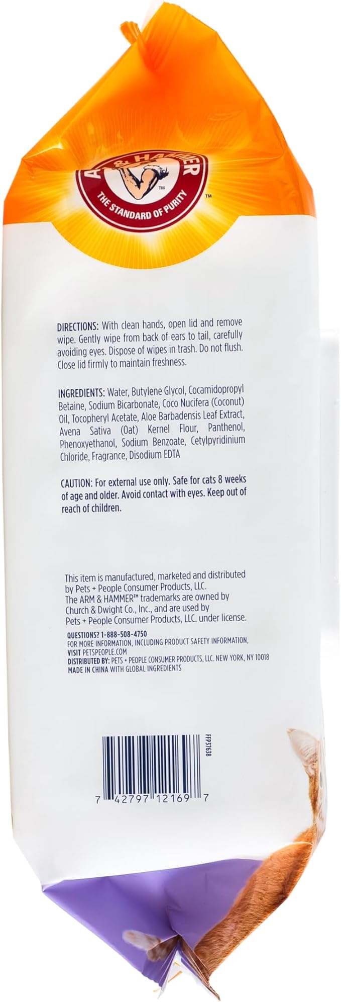 Arm and Hammer for Pets Odor Control Wipes for Cats, Violet Cedarwood Scent - Odor Eliminating Waterless Wipes with Baking Soda Between Baths, Safe Formula, 100 Count