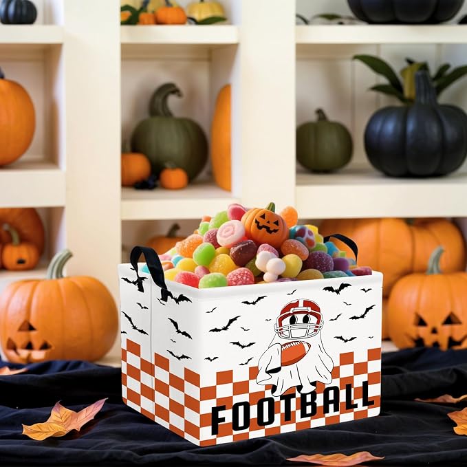 Halloween Basket Gift Cute Ghost Parties Decor Kid Trick or Treat Basket for Boys and Girls Rectangular Storage Bin Box (Football Bat)