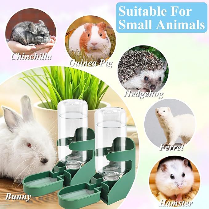 kathson 2 PCS Rabbit Water Dispenser for Cage 17 Oz Hanging Guinea Pig Water Bottle No Drip Gravity Automatic Bunny Water Bottle No Leak Small Animal Water Bottle for Chinchilla Ferret Hamster(Green)