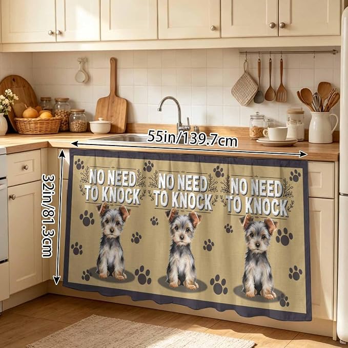NO Need to Knock Sink Skirt for Bathroom, Self-Adhesive Under Sink Curtain, Terrier Puppy Paw Prints Pet Lover Farmhouse Hide Pipes & Storage Fabric Cabinet Skirt Cover for Kitchen Laundry 32"x55"