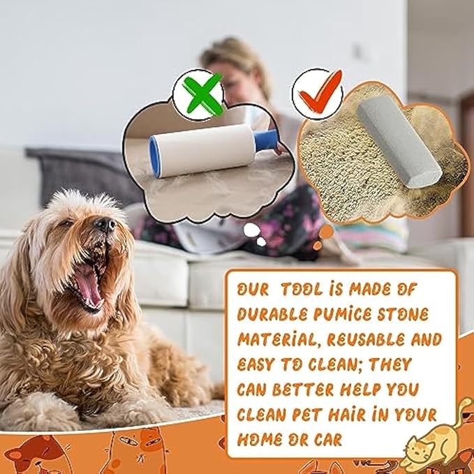 Abbylike 6 Pcs Pet Hair Remover Pumice Stone Reusable Portable Dog Cat Hair Removal Tool Scraper for Carpet,Couch, Bedding, Car Upholstery, Furniture Cleaning (6.1 x 2.56 x 1.4 Inch,Gray)