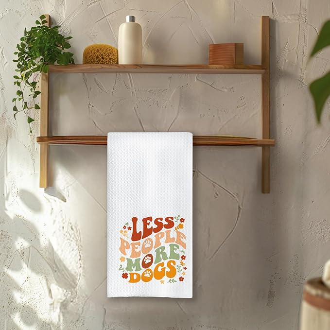 Chicimln Boho Groovy Dog Kitchen Towels, Dog Lover Mom Dad Gifts Decorative Hand Towels for Bathroom, Less People More Dogs Dish Tea Towel Drying Cloth for Kitchen Decor, 16x24 Inch
