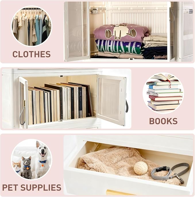 SAYMA Portable Wardrobe Closet, Pet Wardrobe Storage Cabinet W/Hanging Rod | Plastic Storage Cabinet for Pet Clothes, Toys, Snacks