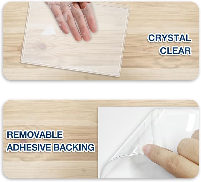 H4D 48 Pack labels for Storage Bins, 4" x 6" Plastic Clear Adhesive Pockets | Top-Open Index Card Holder, Waterproof & Removable Labels for Storage Bins, Totes, Containers, Shelves & Library Organization