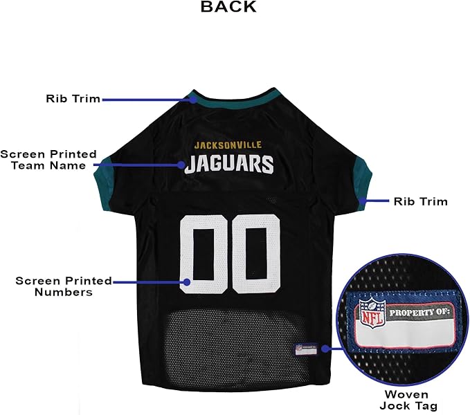 Pets First NFL Jacksonville Jaguars Dog Jersey, Size XX-Large, Football Shirt Costume for Pet, Dog Sports T-Shirt, NFL Team Clothing for Cats, Licensed Pet Apparel Available in 7 Sizes and 32 Teams