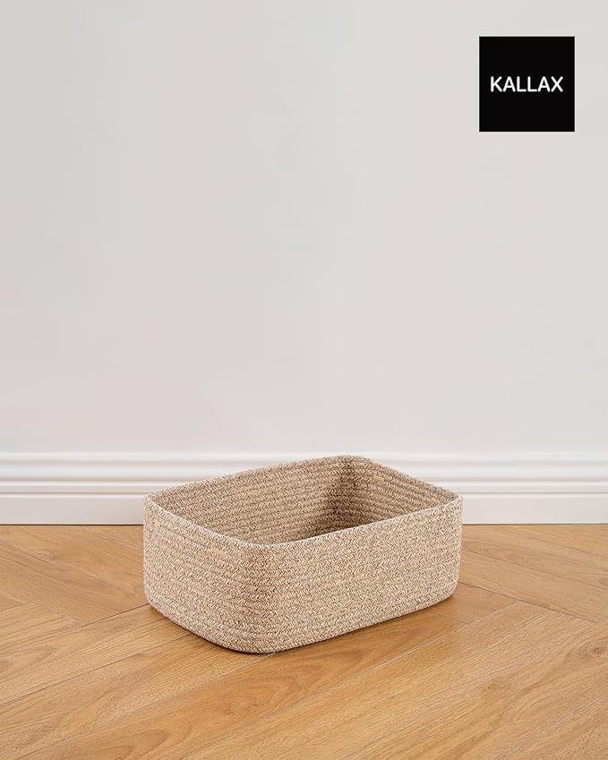 KALLAX Small Woven Storage Basket for Organizing, 13.5x9.5x5 inches, 3 Pack | Shelf baskets for closet organization, toy storage and home decor, Perfect as empty gift baskets for holidays, Mixed Brown