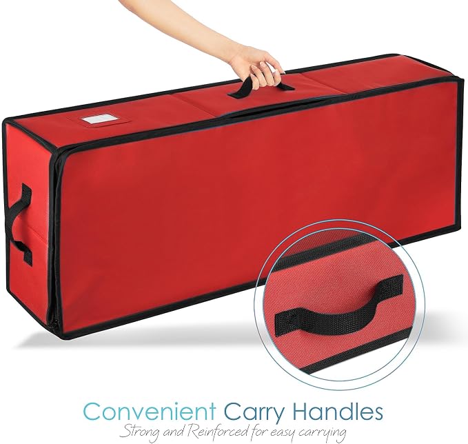 Hearth & Harbor Wrapping Paper Storage Container - Christmas Storage Bag with Ribbon Dispenser and Interior Pockets - Gift Wrap Organizer Fits Up to 26 Rolls of 40" Length, Red