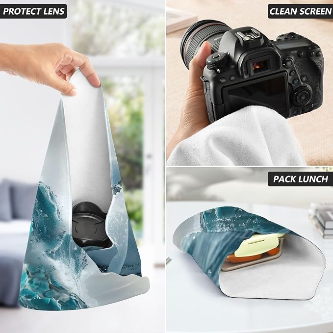 JIPONI Ocean Wave Makeup Bag, Self-Adhesive Magic Wrap Cloth, Portable Cosmetic Organizer, Camera Lens Protector, Travel Storage for Beauty Essentials, 17.7"x17.7"