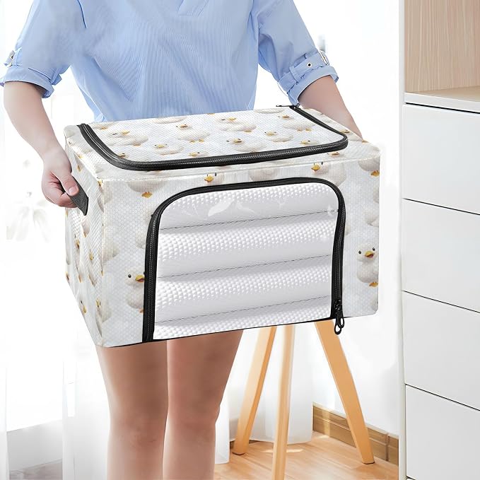 Cute Pet Ducks Under Bed Storage Containers Clear Window Collapsible Closet Storage Boxes with Lids Dual Zipper Bookshelf