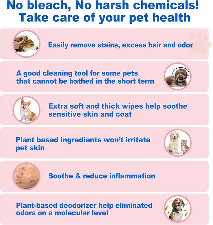 DR.EASY Super Caring Pet Wipes 100ct for Dogs and Cats, Cleans Ears, Face, Butt, Body and Eye Area โ Convenient, Ideal for Home or Travel