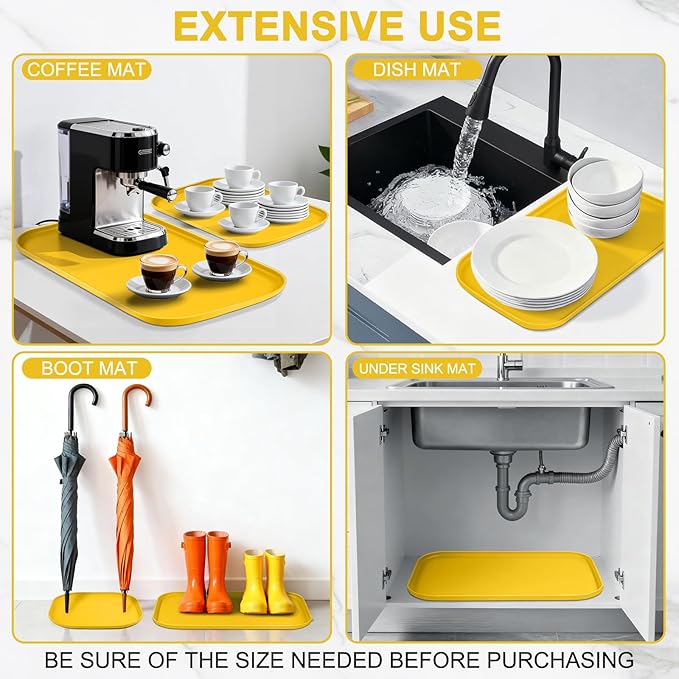 Smilool Small Silicone Pet Food Mat with Raised Edge for Food and Water Bowl, Square Dog Feeding Mats, Cat Food Trays for Floor Waterproof, Rubber Tray for Dogs and Cats, 12 x 12 x 0.7 Vivid Yellow