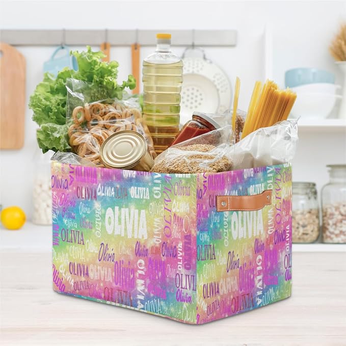 Custom Storage Basket, Gradient Colorful Pink Yellow Green with Stars | Organizing Boys Girls Pets Toys Closet Shelf Clothes Books