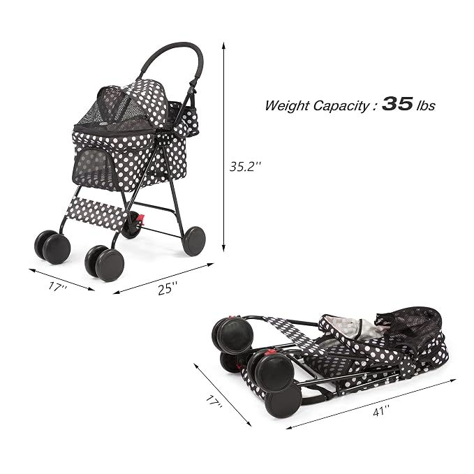 Foldable Pet Stroller for Dog and Cats Portable Strolling Cart with Storage Basket Lightweight Pet Travel Stoller Pet Jogger