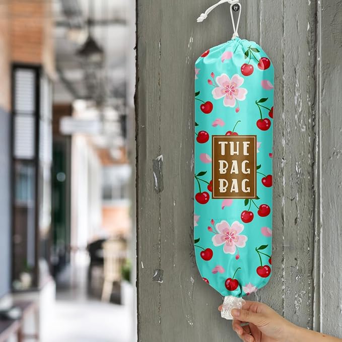 Plastic Bag Holder,Reusable And Washable Country Style Grocery Bag organizer,For Home Kitchen Travelling Camping Decor, use 1 Pack,Cherry Blossoms Pattern