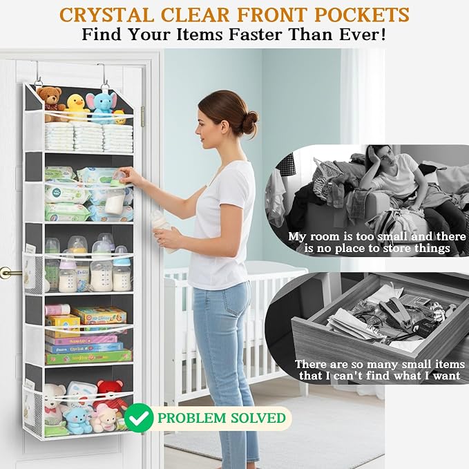5Tiers Over Door Organizer, Weekly Clothes Organizer for Kids | 5 clear PVC front pockets, 10 mesh side pockets, weekly outfit planner, for kids, dorm, entryway, RV, 50 lbs capacity