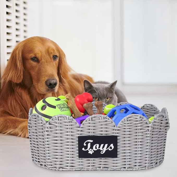 Geyecete dog toy wicker storage basket Set Of 2 pet supplies wicker basket rope scalloped edge shelves baskets set scallop wicker box Hand Woven