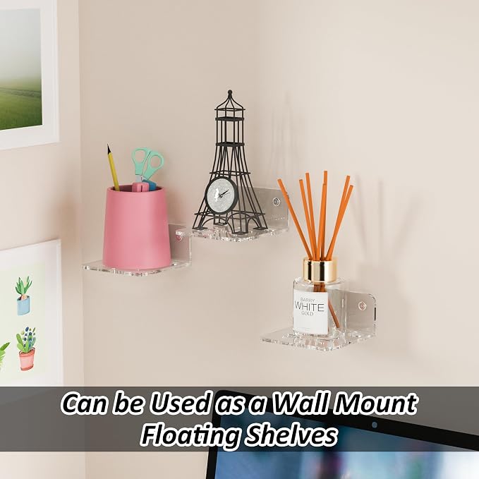 Sezanrpt Clear Acrylic Wall Shelf 3 Pack for Smart Security Cameras, Baby & Pet Monitors, Small Floating Shelf for Plants, Speaker, Dog Camera, with Cable Clips