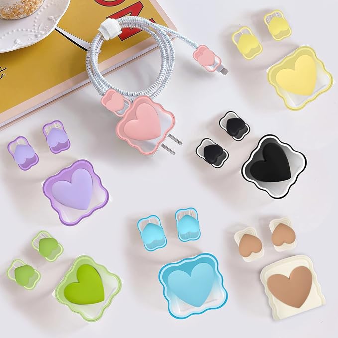 CameCosy Cute Waves DIY Cable Protector for iPhone Charger,Kawaii 3D Love Heart Design,Data Cable USB Charger Data Line Phone Wire Saver Protector for iPhone 11 12 13 14 Pro Max XS XR X 7 8 Plus-Blue