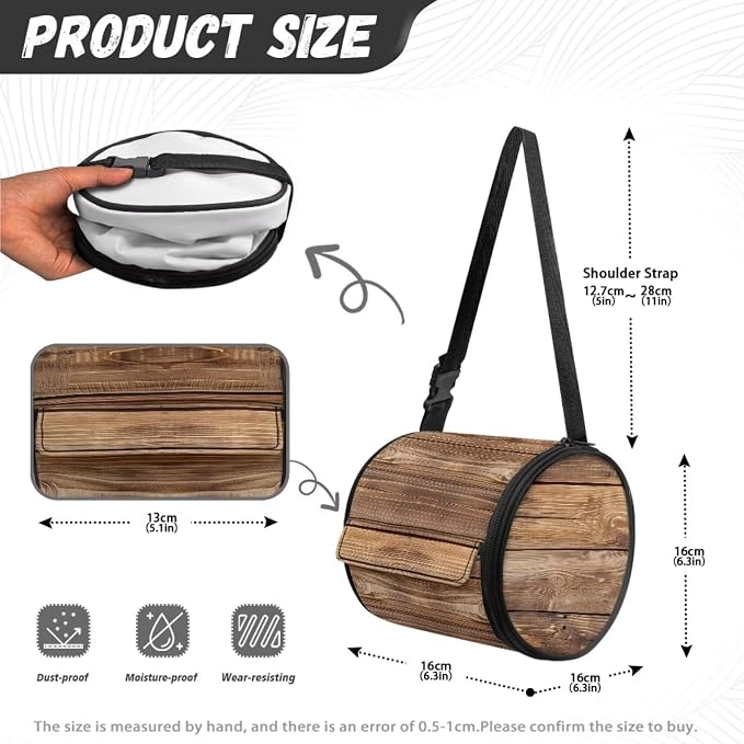 Rustic Wood Grain Paper Towel Holder Water Resistant Tissue Dispenser with Adjustable Strap,Versatile Cylinder Hanging Toilet Paper Roll Holder for Kitchen,Bathroom,Car Seat,Camping
